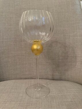 UNION STREET GLASS MANHATTAN GOLD Bordeaux Wine Glass Goblet Signed